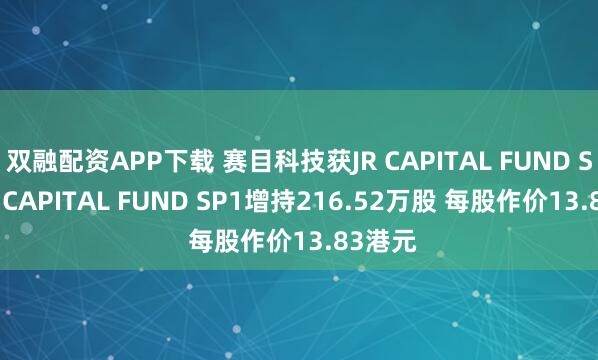 双融配资APP下载 赛目科技获JR CAPITAL FUND SPC-JR CAPITAL FUND SP1增持216.52万股 每股作价13.83港元